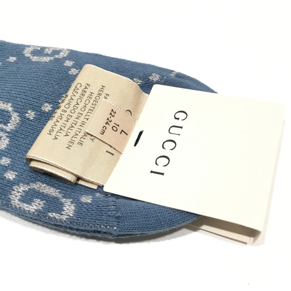 Gucci GG Monogram Lamé Ankle Socks -Periwinkle Blue -Size L (22-24 cm) -NWT - Picture 4 of 8